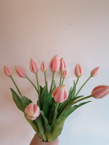 Bimbós tulipán cirmos rózsaszín 43 cm