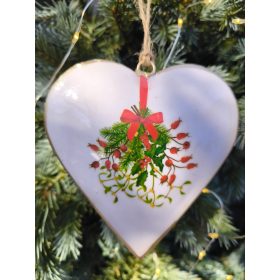 Fém karácsonyi szív csipkebogyóval