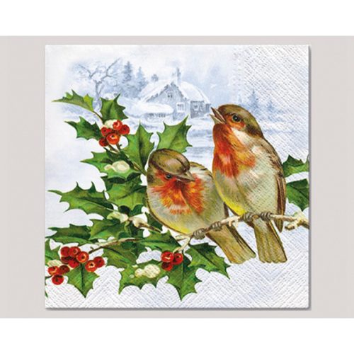 3 rétegű karácsonyi szalvéta madárkákkal