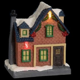 Led-es karácsonyi házikó zöld ablakokkal