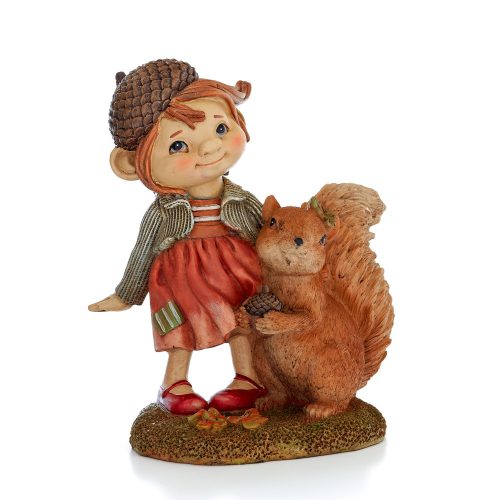 Őszi manó kislány mókussal